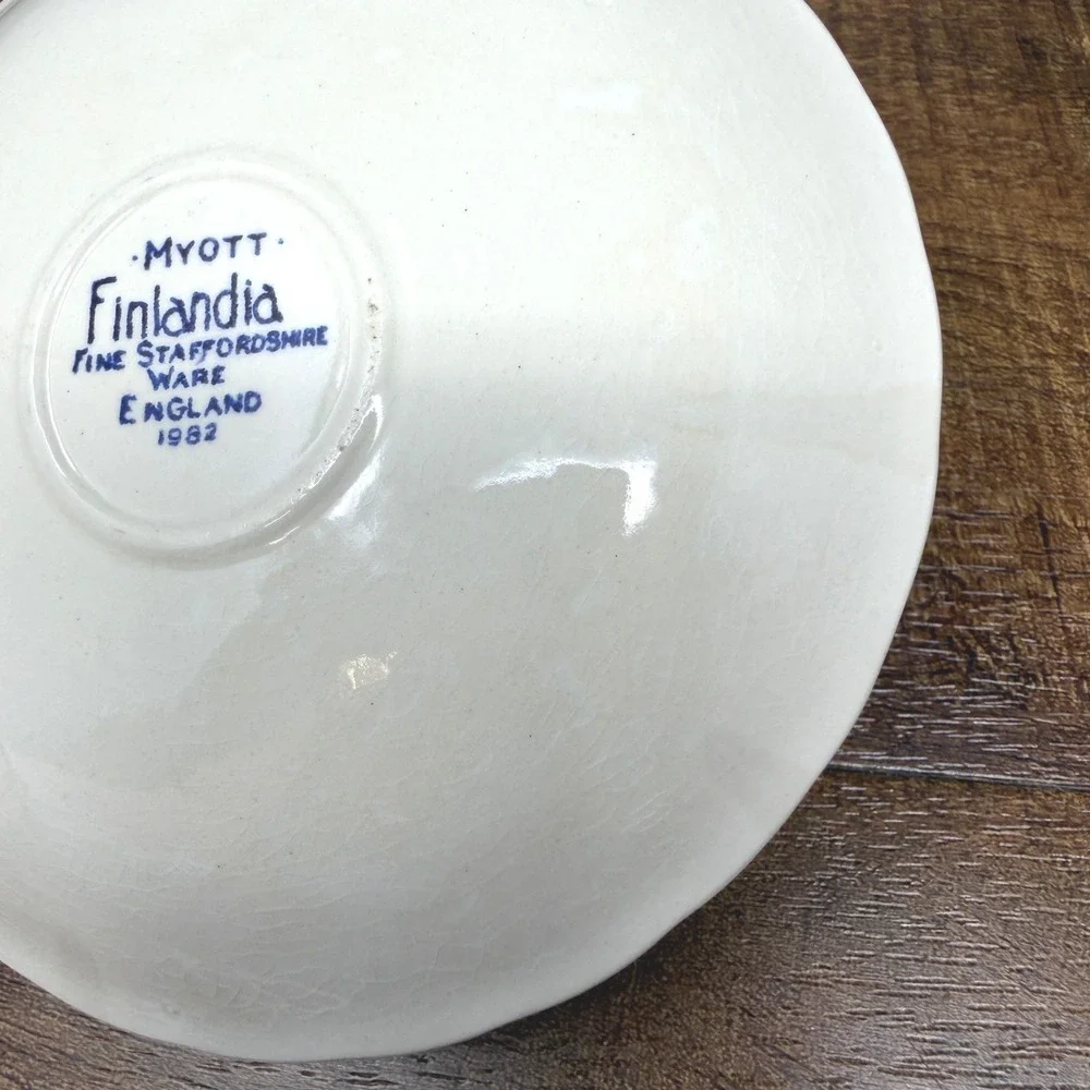 Vintage Blue White Myott Finlandia & Churchill Saucers Set 3 England